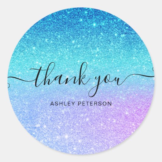 Dank u voor de typografie van de zeemeermin blauw ronde sticker (Voorkant)