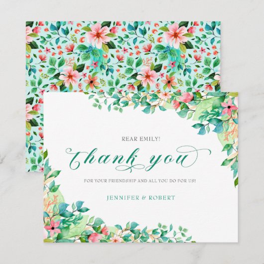 Dank u voor de typografie Ziekenbloemen grens Bedankkaart (Voorkant / Achterkant)