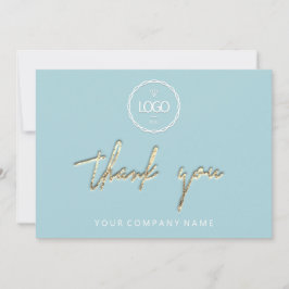 Dank u voor Golden Script Business Logo Aqua Kaart