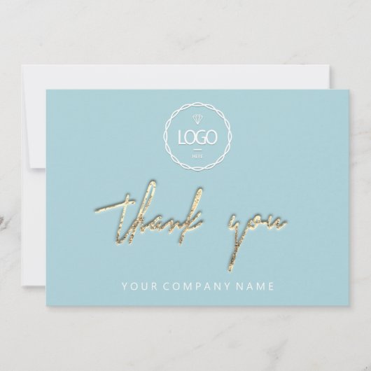 Dank u voor Golden Script Business Logo Aqua Kaart (Voorkant)