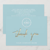 Dank u voor Golden Script Business Logo Aqua Kaart (Voorkant / Achterkant)