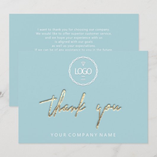 Dank u voor Golden Script Business Logo Aqua Kaart (Voorkant / Achterkant)