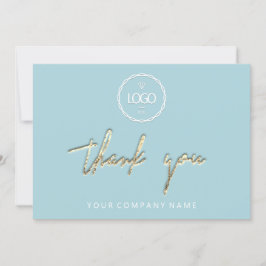 Dank u voor Golden Script Business Logo Aqua Kaart