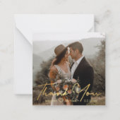 dank u voor gouden luxe handschrift bruiloft foto notitiekaartje (Voorkant)