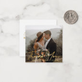 dank u voor gouden luxe handschrift bruiloft foto notitiekaartje (Voorkant / Achterkant in situ)