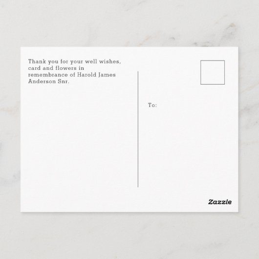 Dank u voor het bijwonen van de herdenkingsdienst  briefkaart (Achterkant)