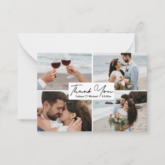 dank u voor het handschrift bruiloft 4 foto ' s co notitiekaartje (Voorkant)