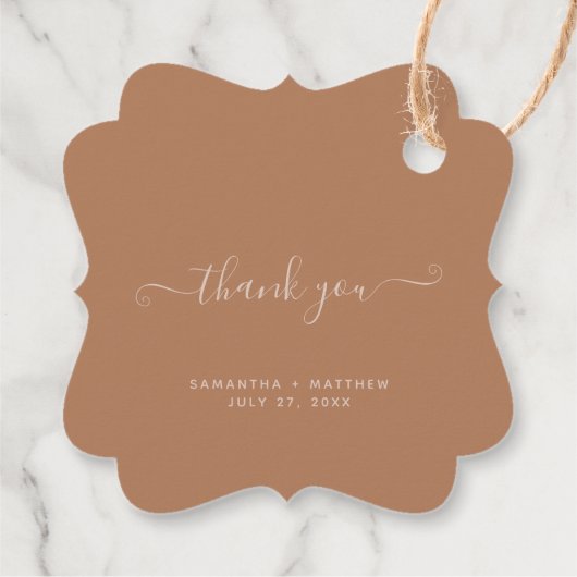 Dank u voor het kalligrafiescript Terracotta Weddi Bedankjes Labels (Achterkant)