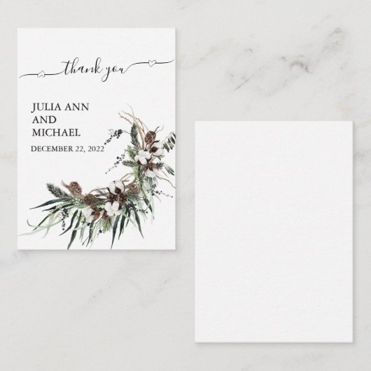 Dank u voor het kerstkatoenhuwelijk tijdens de win notitiekaartje (Voorkant / Achterkant)