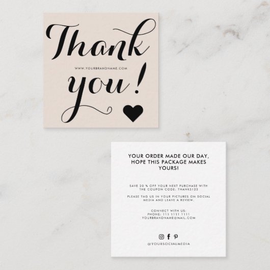 Dank u voor het moderne beige zwart vierkante visitekaartje (Voorkant / Achterkant)