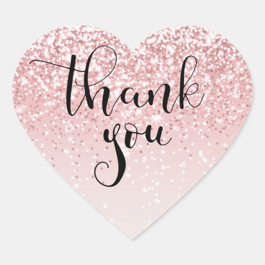 Dank u voor het roze glitterlabel hart sticker (Voorkant)