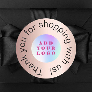 Dank u voor het winkelen business logo roos goud ronde sticker