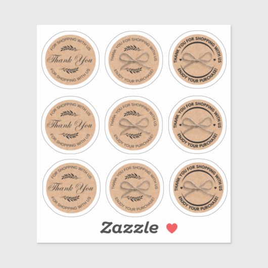 Dank u voor het winkelen met ons, Kraft 9 Business Sticker (Vel)