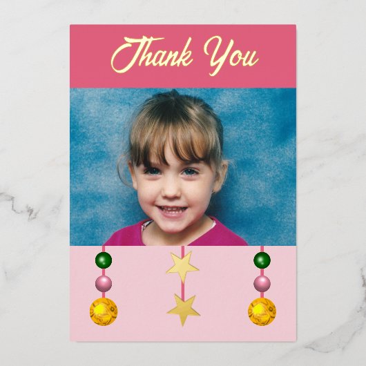 Dank u voor kerstcadeautjes roze foto's folie feestdagenkaart (Voorkant)