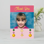 Dank u voor kerstcadeautjes roze foto's folie feestdagenkaart (Staand Voorkant)