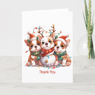 Dank u voor Kerstmis Engels Bulldog Rendier Santa Bedankkaart