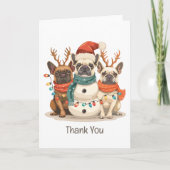 Dank u voor Kerstmis Franse Bulldog Rendieren Hond Bedankkaart (Voorkant)