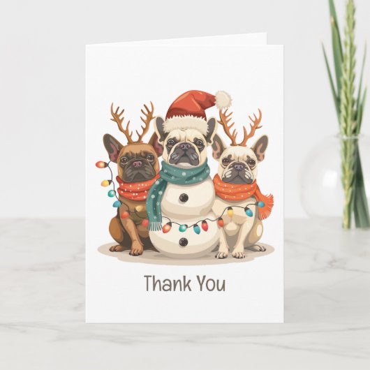 Dank u voor Kerstmis Franse Bulldog Rendieren Hond Bedankkaart (Voorkant)