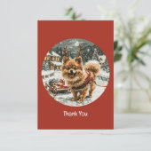 Dank u voor Kerstmis Pommerse rendier hond Bedankkaart (Staand voorkant)