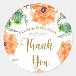 Dank u voor papaverbloemen ronde sticker