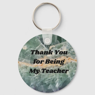 Dank u voor Teacher Green Fluorite Foto Gemstone Sleutelhanger