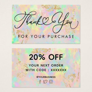 dank u voor uw aankoop faux iridescent opal visitekaartje