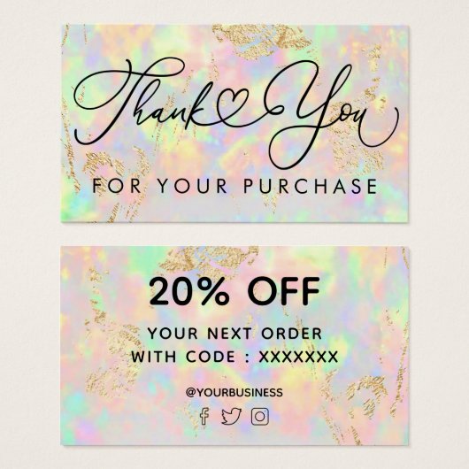 dank u voor uw aankoop faux iridescent opal visitekaartje (Voorkant /achterkant)