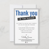 DANK U VOOR UW AANKOOP klant invoegen blauw Bedankkaart (Voorkant)