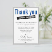 DANK U VOOR UW AANKOOP klant invoegen blauw Bedankkaart (Staand voorkant)