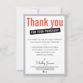 DANK U VOOR UW AANKOOP klant invoegen sinaasappel Bedankkaart (Voorkant)