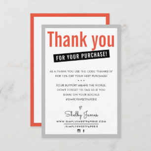 DANK U VOOR UW AANKOOP klant invoegen sinaasappel Bedankkaart