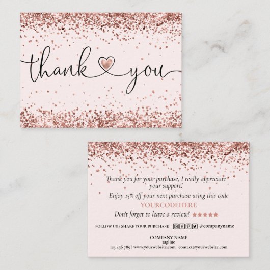 dank u voor uw aankoop modern script hart visitekaartje (Voorkant / Achterkant)