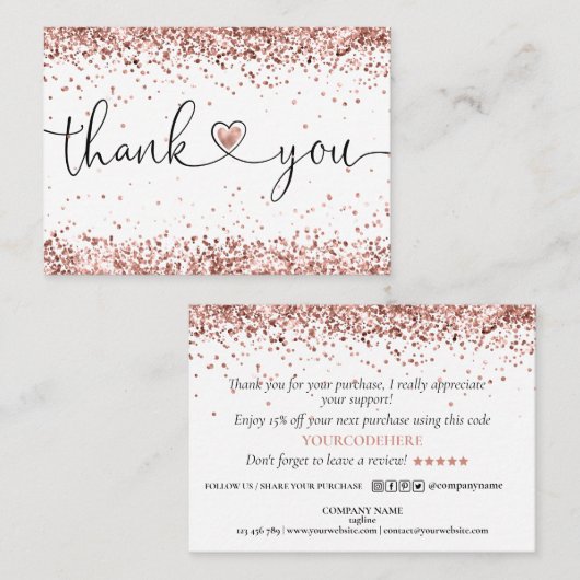 dank u voor uw aankoop modern script hart visitekaartje (Voorkant / Achterkant)