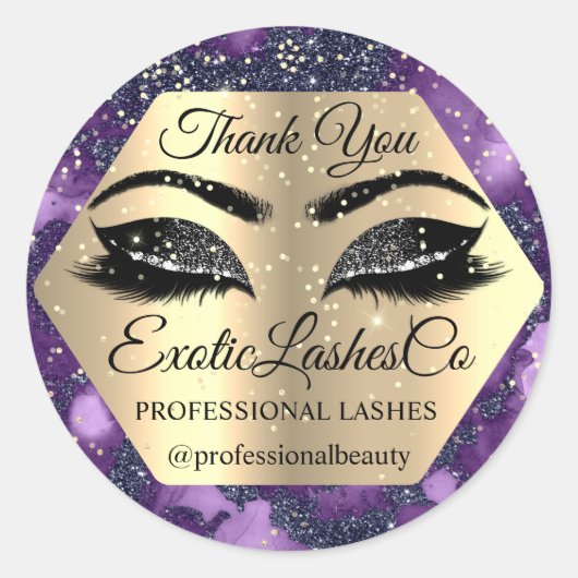 Dank u voor uw AANKOOP Paarse Eyelashes Ronde Sticker (Voorkant)