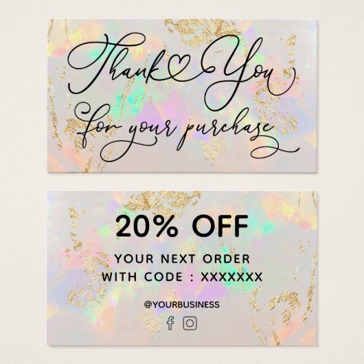 dank u voor uw aankoop wit opal visitekaartje (Voorkant /achterkant)