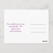 Dank u voor uw aanwezigheid paarse florale bloedin briefkaart (Achterkant)