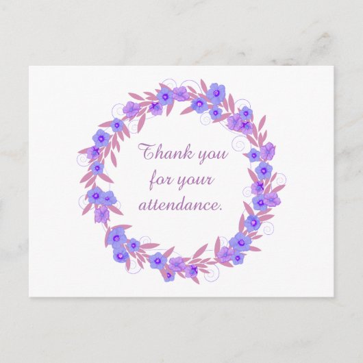 Dank u voor uw aanwezigheid paarse florale bloedin briefkaart (Voorkant)