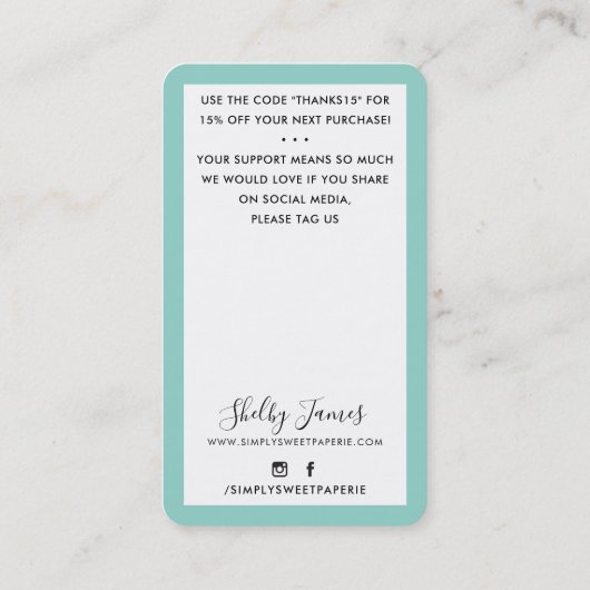 DANK U VOOR UW BESTEDINGSPLAATS VAN DE moderne MIN Visitekaartje (Achterkant)