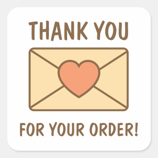 Dank U Voor Uw Bestel Envelope En Hart Vierkante Sticker (Voorkant)
