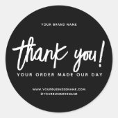 Dank u voor uw bestelling aangepaste zwarte zaken ronde sticker (Voorkant)