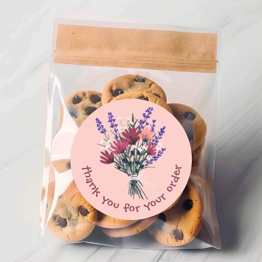 "Dank u voor uw bestelling" Bloemboeket Custom Ronde Sticker
