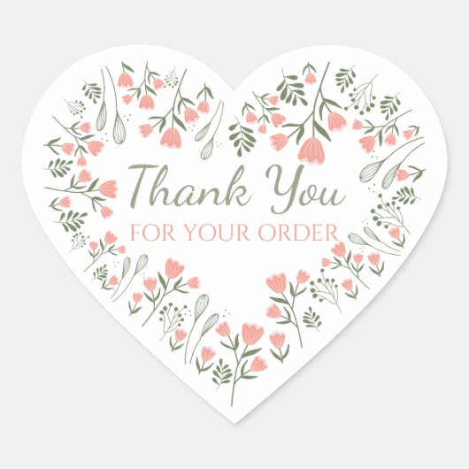 Dank u voor uw bestelling Bloemhartstickers Hart Sticker (Voorkant)