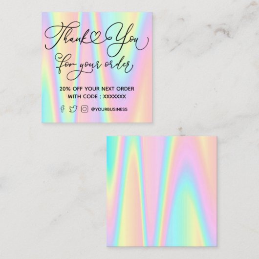 dank u voor uw bestelling pastelkleur vierkante visitekaartje (Voorkant / Achterkant)