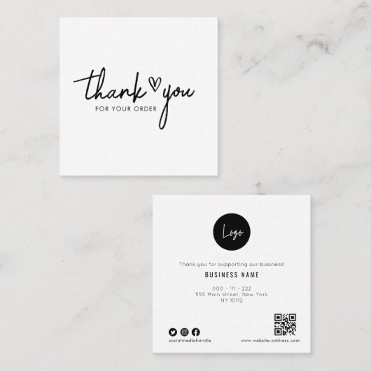 dank u voor uw bestelling vierkante visitekaartje (Voorkant / Achterkant)