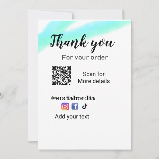 Dank u voor uw bestelling voeg een of contactgegev kaart (Voorkant)