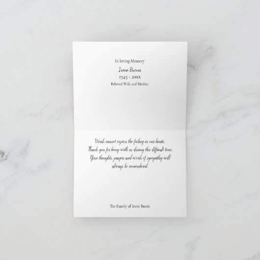 Dank u voor uw blijk van medeleven bedankkaart (Binnen)