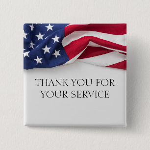 Dank U Voor Uw Dienst Amerikaanse Vlag  Vierkante Button 5,1 Cm