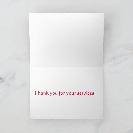 Dank u voor uw diensten bedankkaart (Binnen)