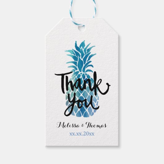 dank u voor uw kalligrafie over blauwe ananas cadeaulabel (Voorkant)