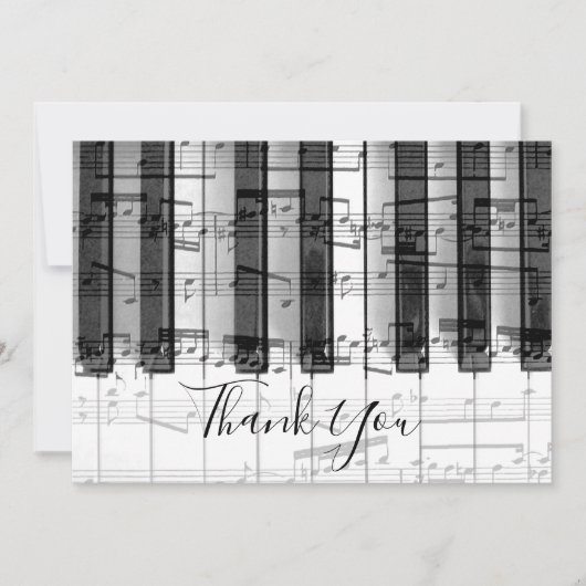 dank u voor uw kalligrafie over muziekpianolades bedankkaart (Voorkant)